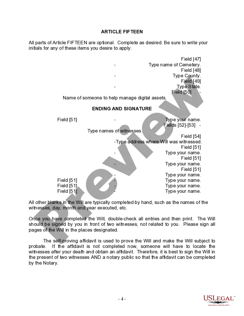 Preview Last Will and Testament for Married Person with Adult and Minor Children