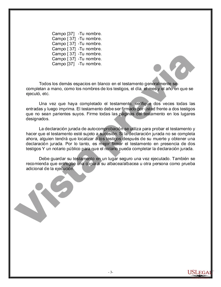 Preview Formulario de testamento y última voluntad legal para viuda o viudo con hijos adultos