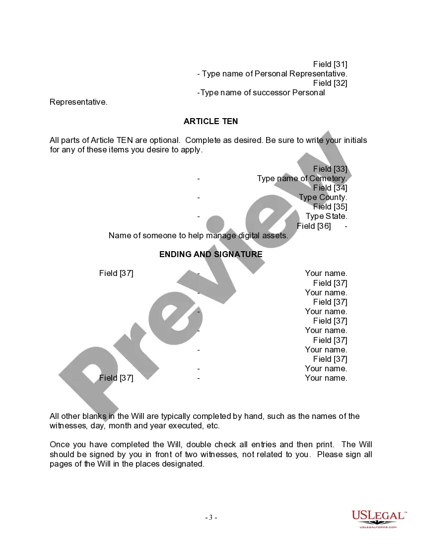 Preview Last Will and Testament for a Widow or Widower with Adult Children