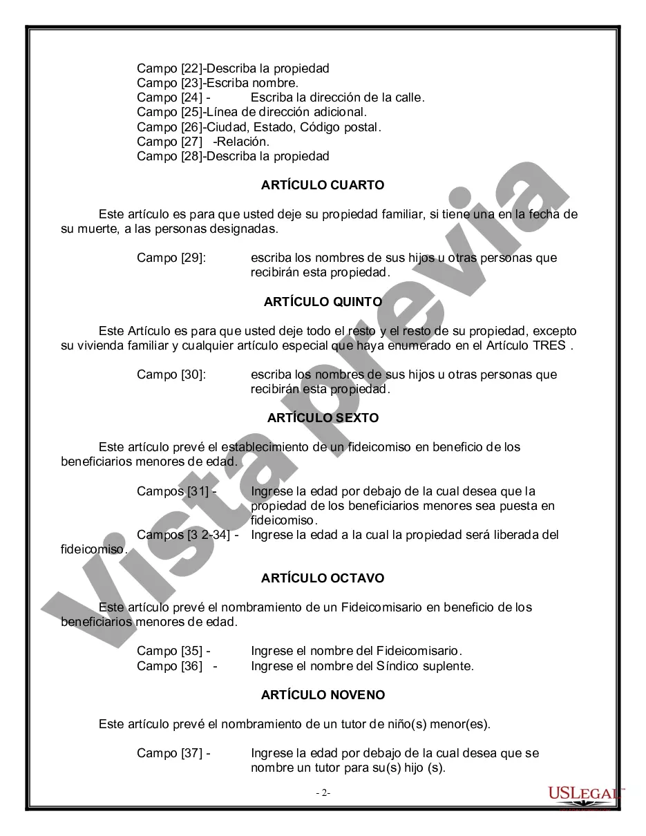 Preview Formulario Legal de Última Voluntad y Testamento para Viuda o Viudo con Hijos Menores