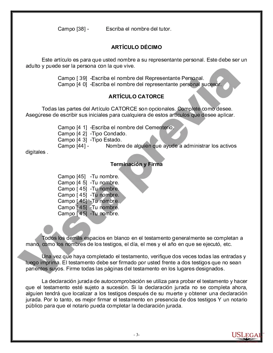 Preview Formulario Legal de Última Voluntad y Testamento para Viuda o Viudo con Hijos Menores