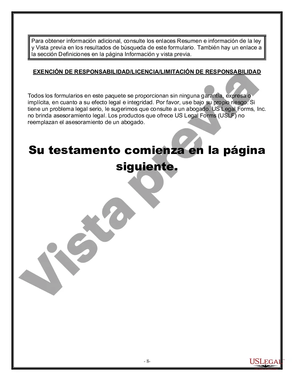 Preview Formulario Legal de Última Voluntad y Testamento para Viuda o Viudo con Hijos Menores