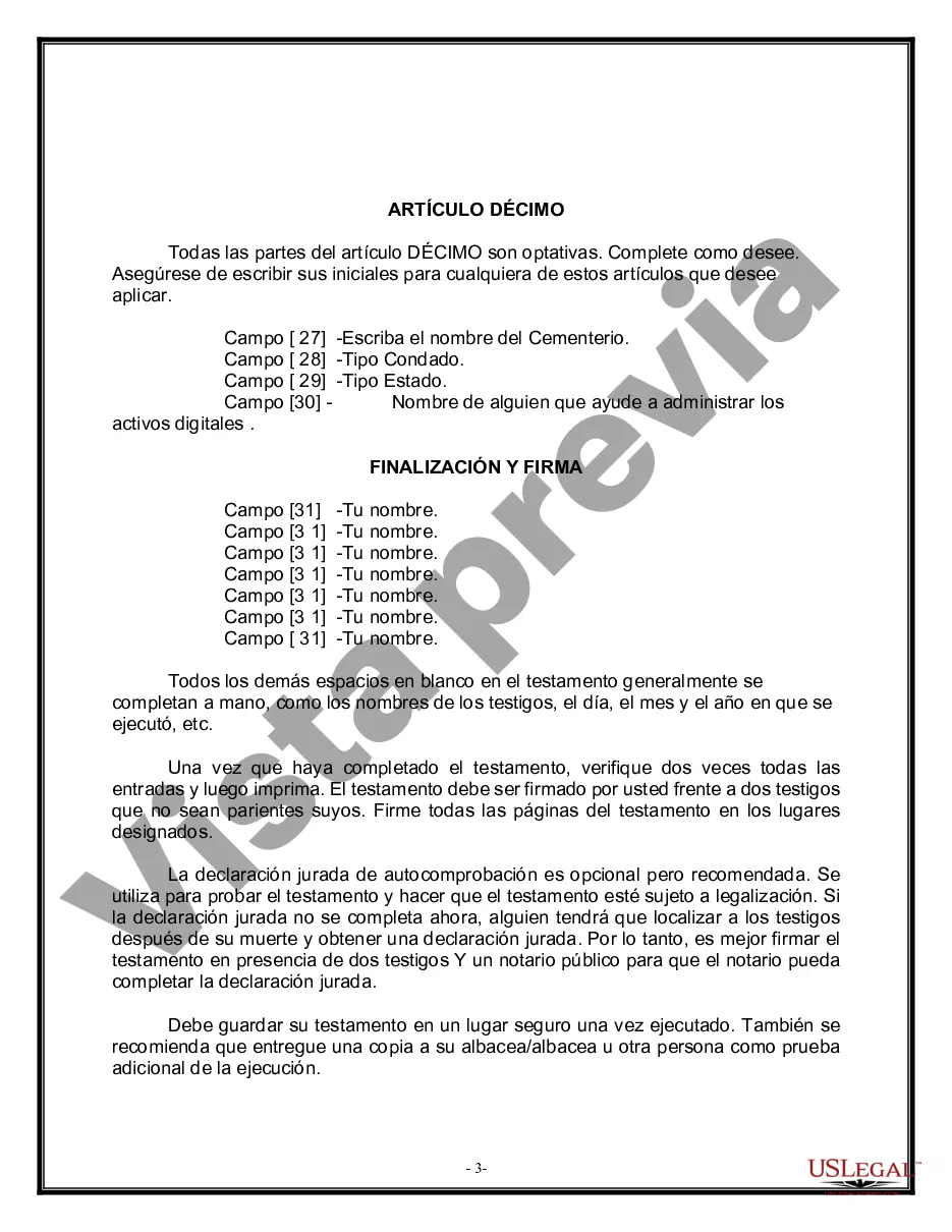 Preview Formulario de última voluntad legal para una viuda o viudo sin hijos