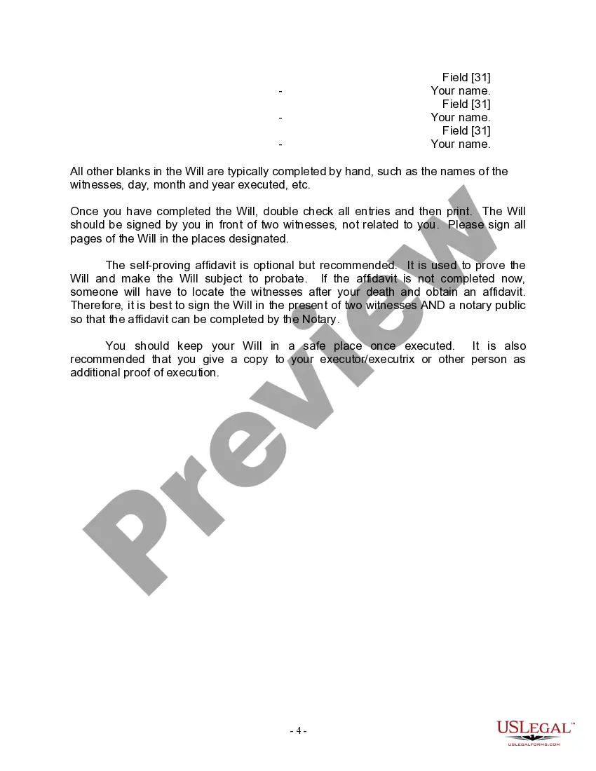 Preview Last Will for a Widow or Widower with no Children