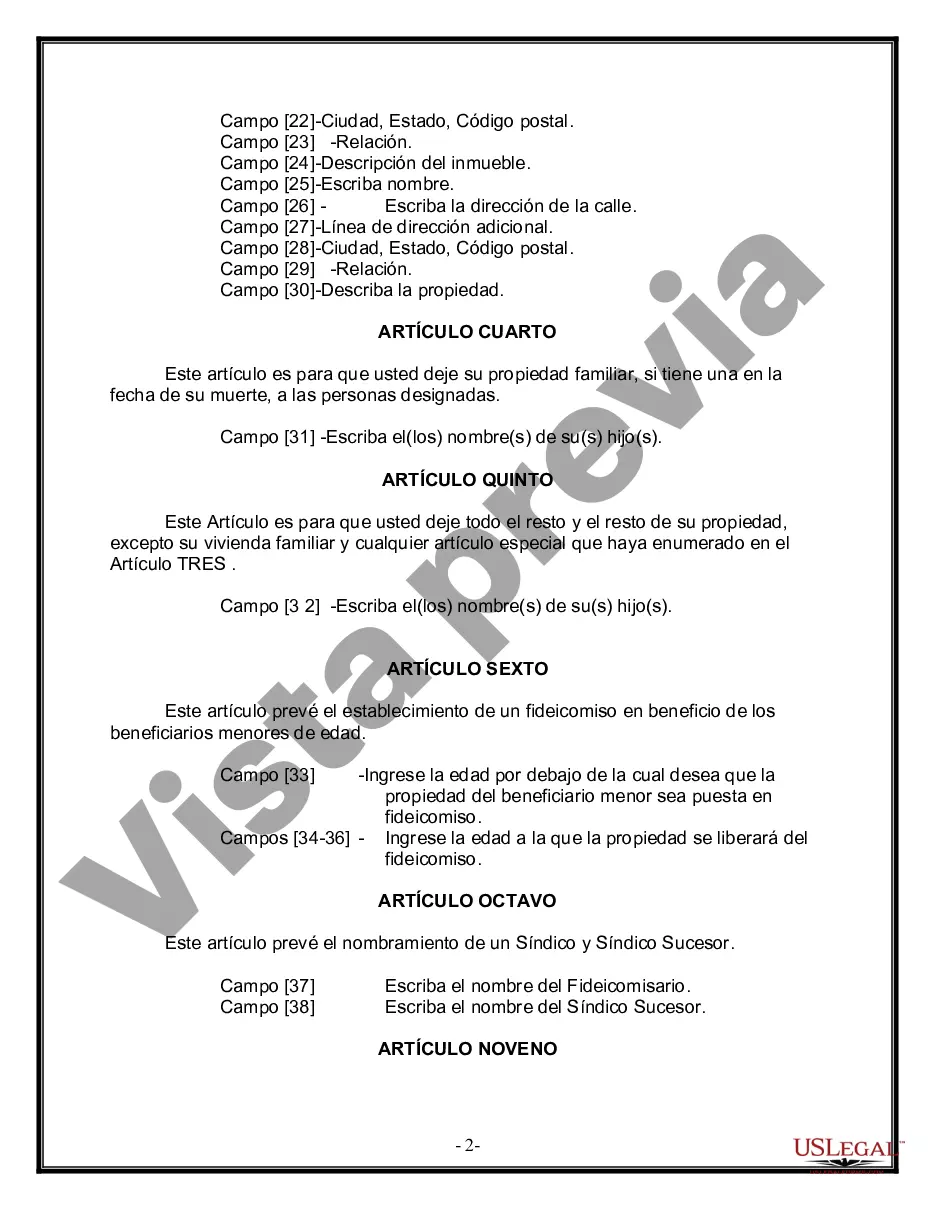 Preview Formulario Legal de Última Voluntad y Testamento para una Viuda o Viudo con Hijos Adultos y Menores