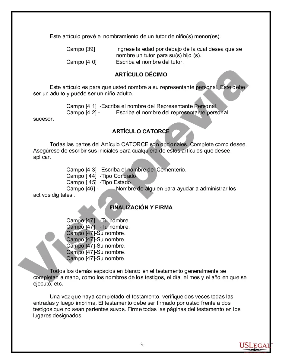 Preview Formulario Legal de Última Voluntad y Testamento para una Viuda o Viudo con Hijos Adultos y Menores