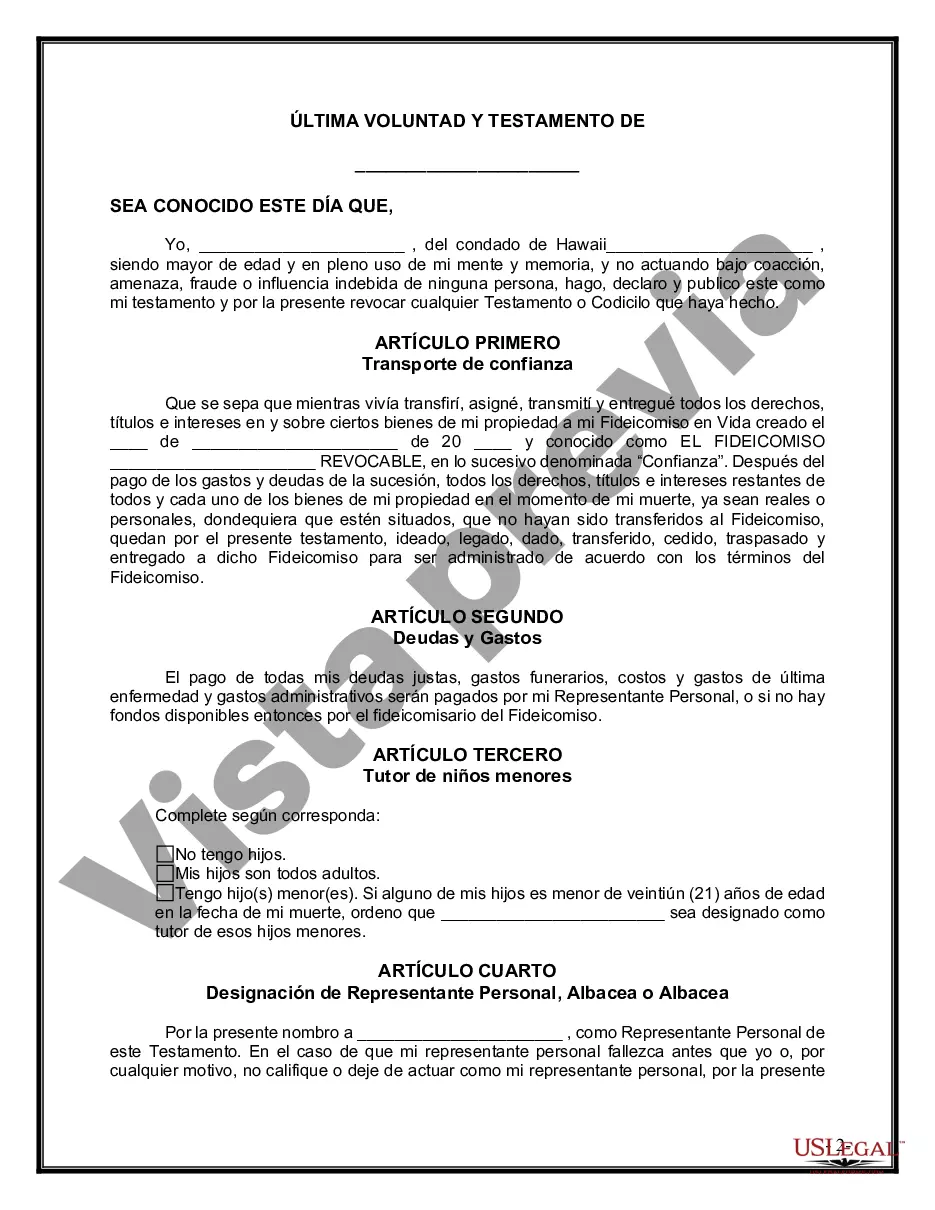 Preview Último testamento legal y formulario de testamento con todos los bienes en fideicomiso llamado testamento invertido