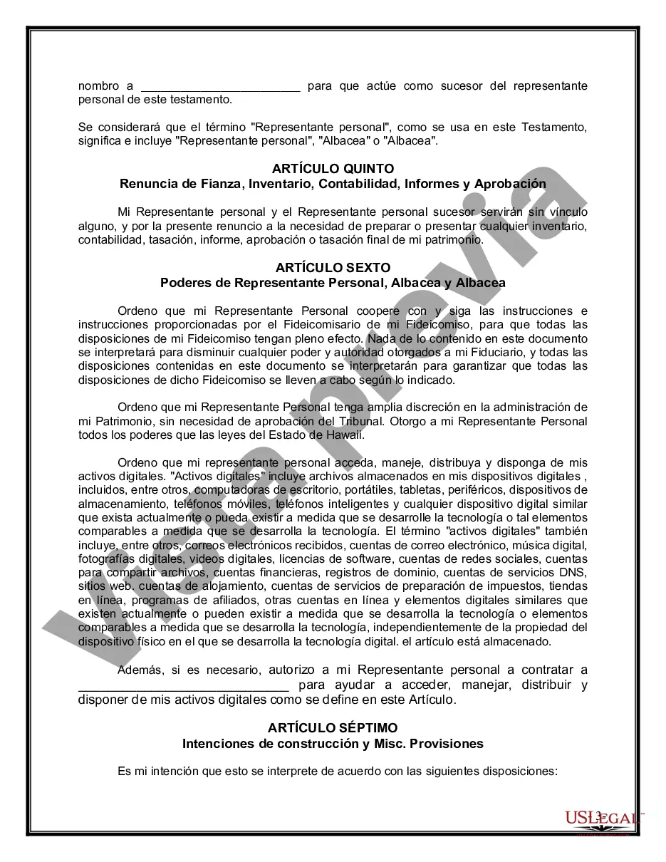 Preview Último testamento legal y formulario de testamento con todos los bienes en fideicomiso llamado testamento invertido