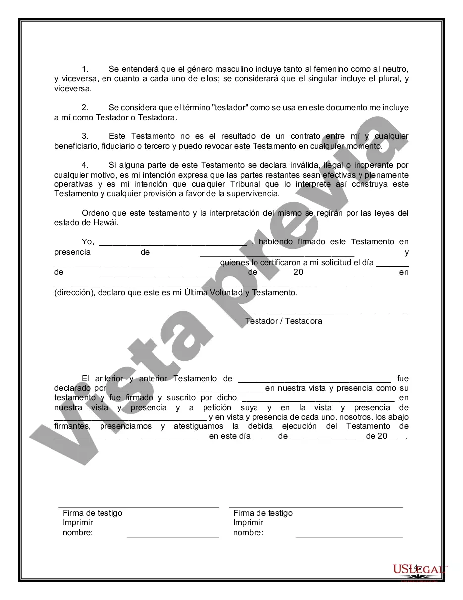 Preview Último testamento legal y formulario de testamento con todos los bienes en fideicomiso llamado testamento invertido