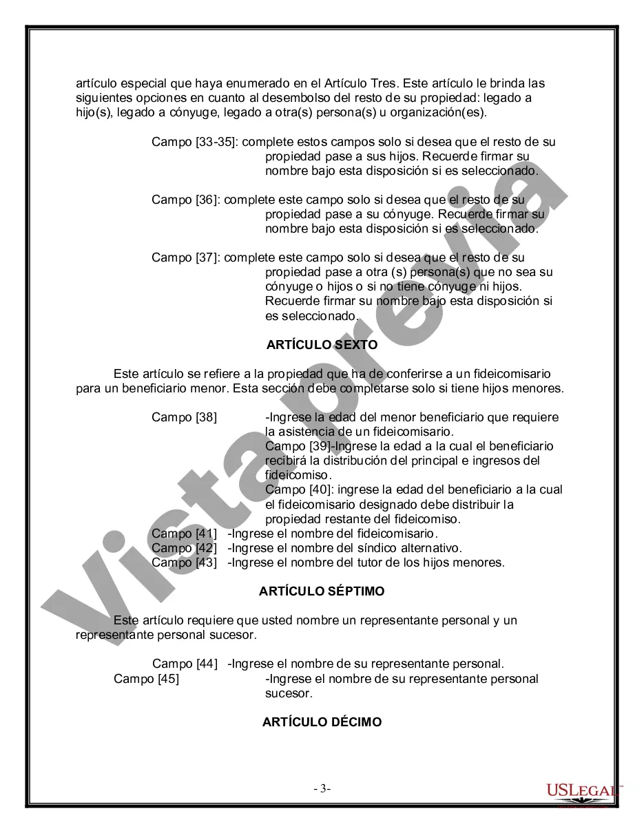 Preview Última voluntad y testamento para otras personas