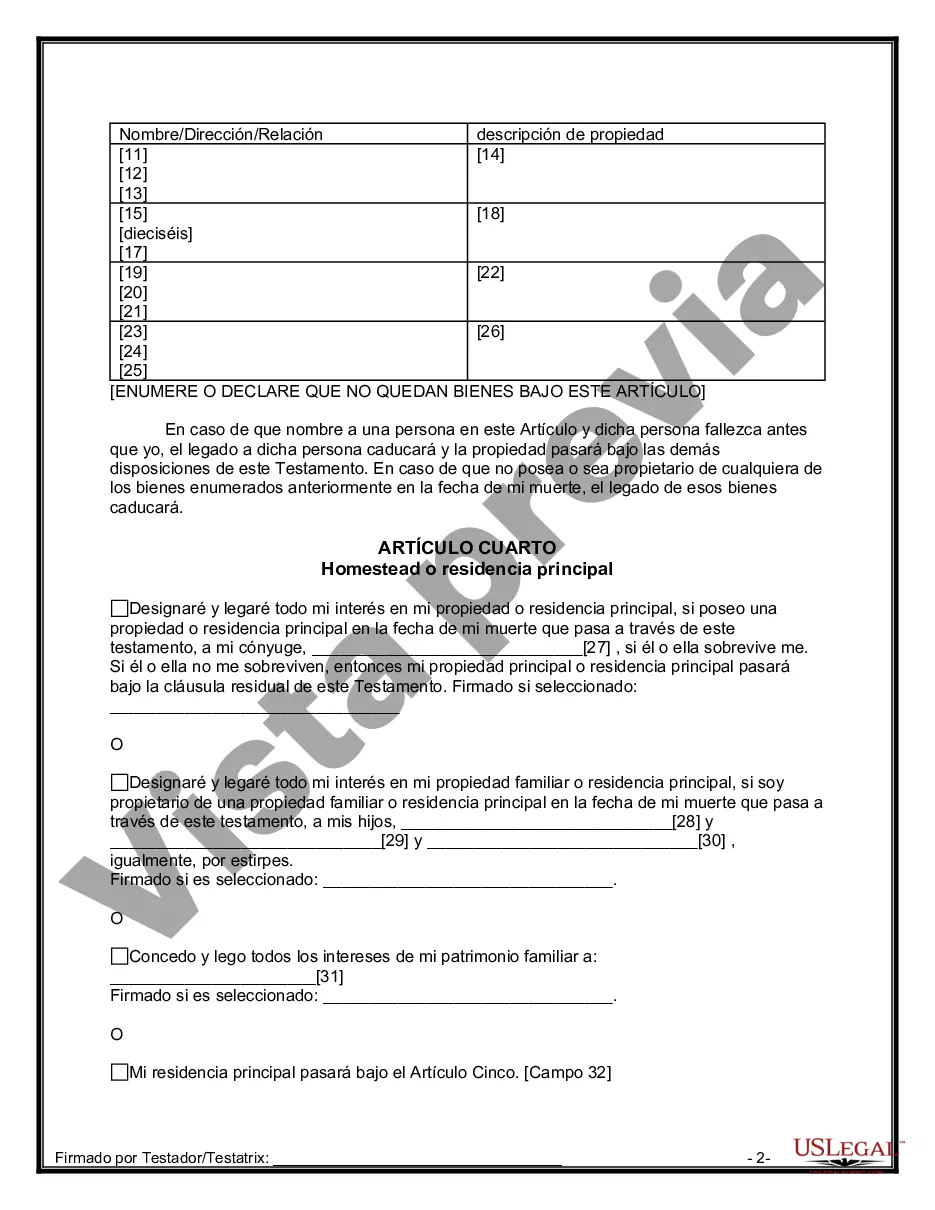 Preview Última voluntad y testamento para otras personas