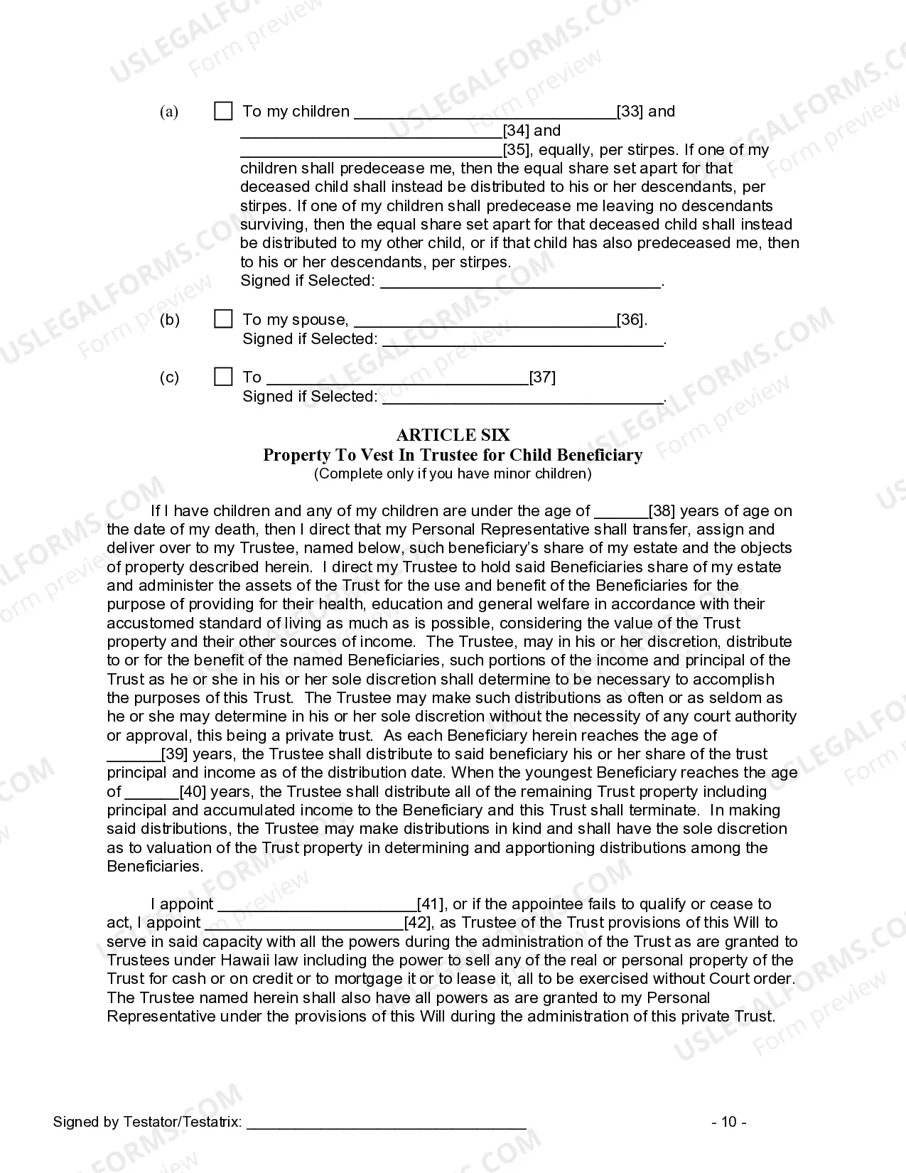 Preview Last Will and Testament for other Persons