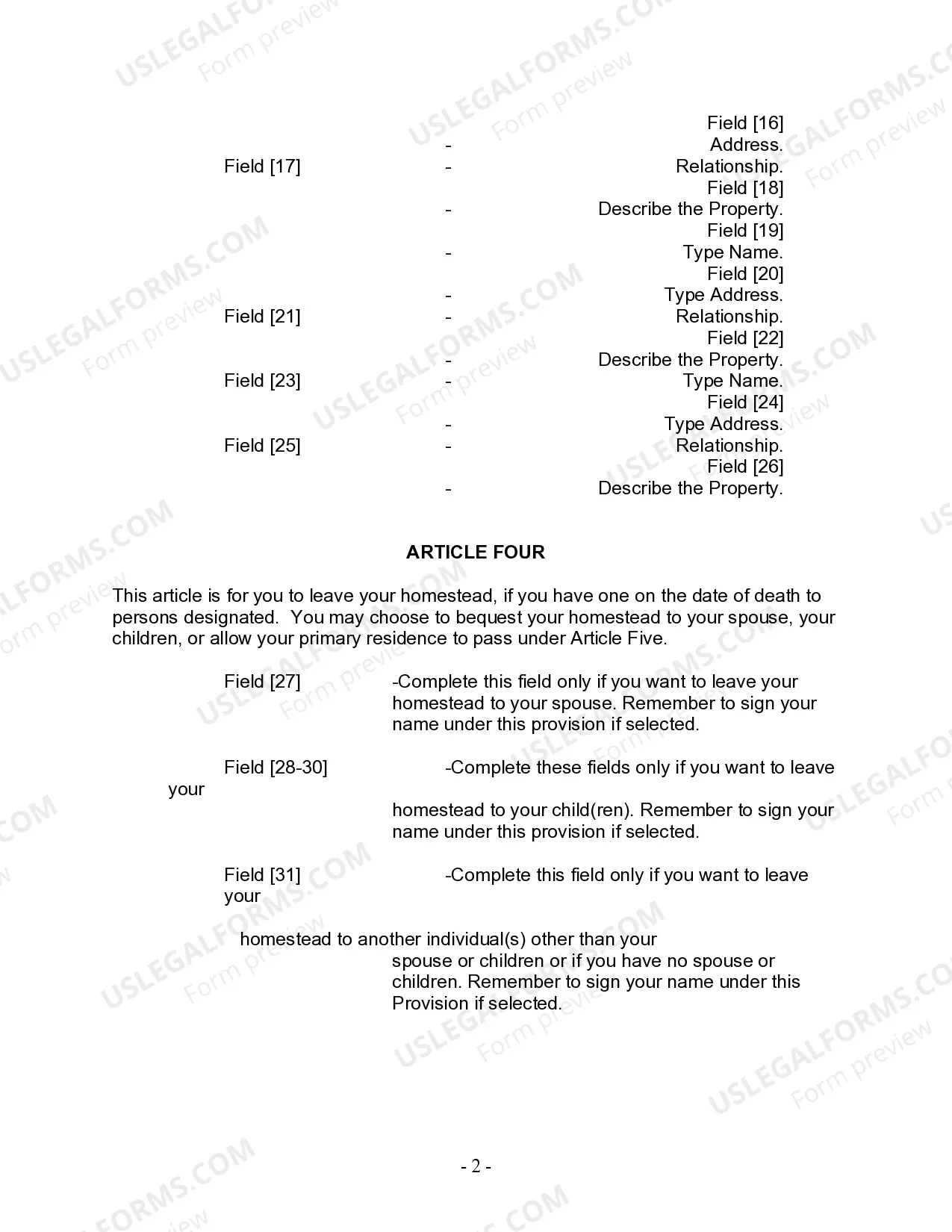 Preview Last Will and Testament for other Persons