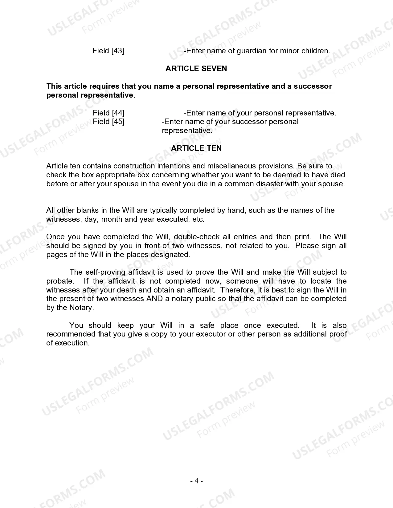 Preview Last Will and Testament for other Persons
