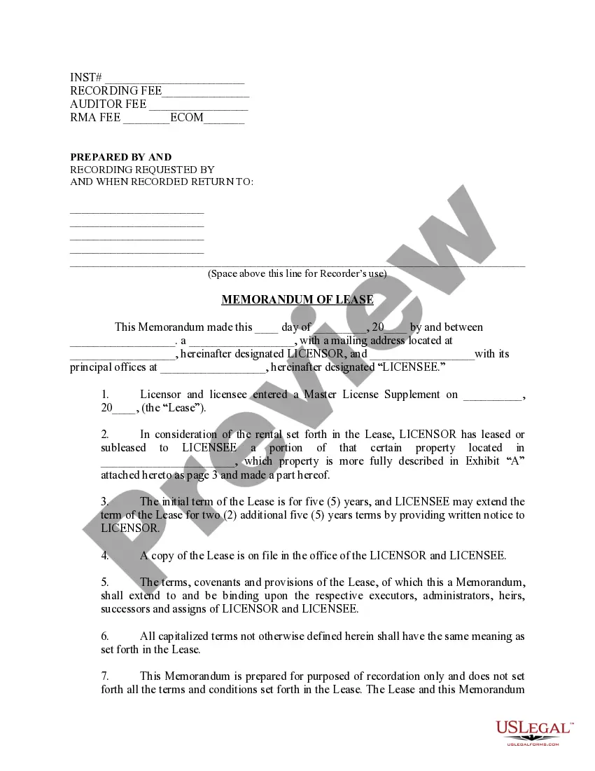 Preview Memorandum of Lease