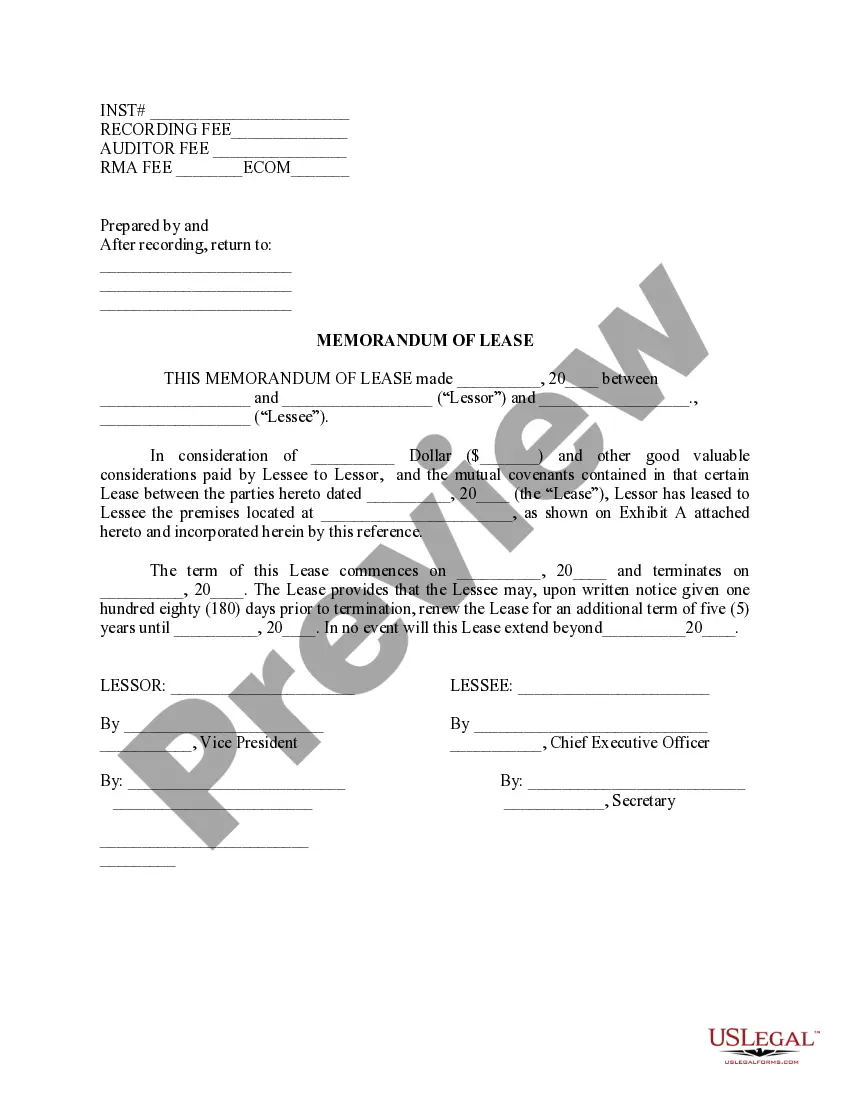 Preview Memorandum of Lease