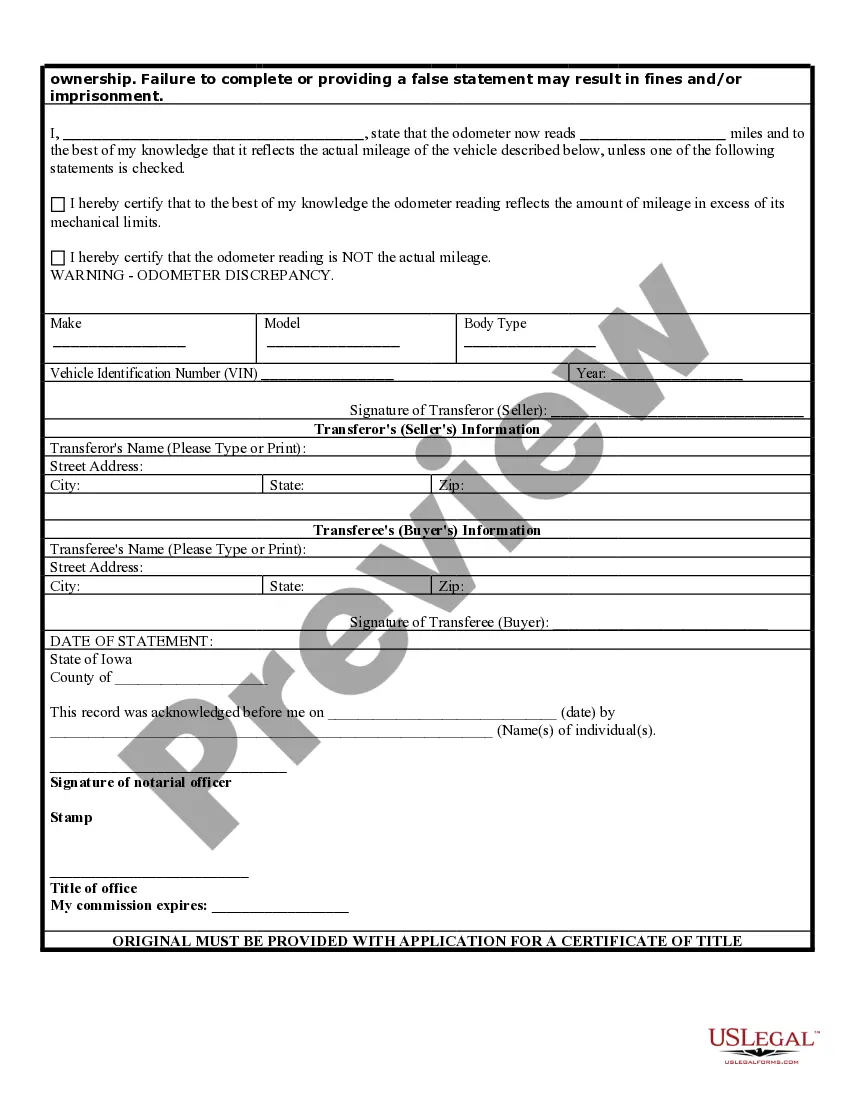 Get Bill of Sale of Automobile and Odometer Statement for As-Is Sale Preview Bill of Sale of Automobile and Odometer Statement for As-Is Sale