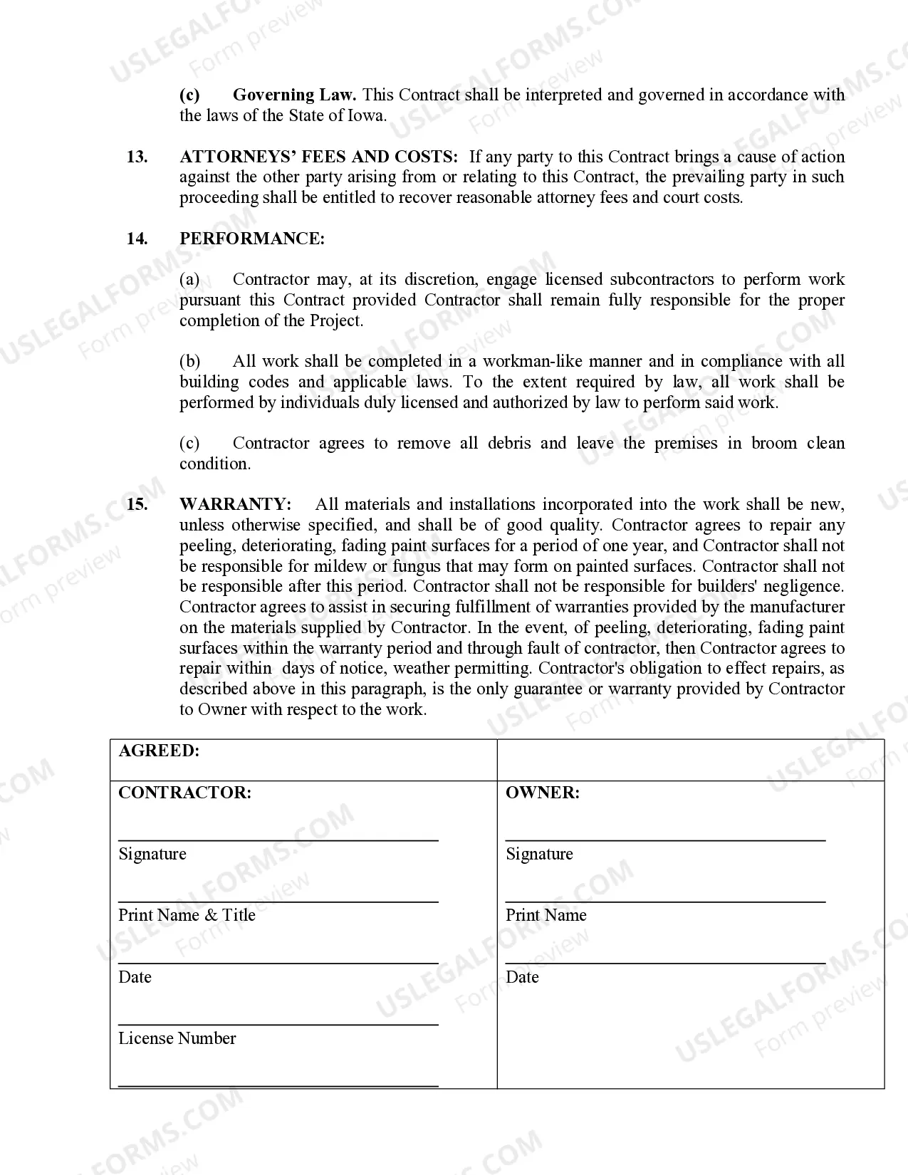 Preview Painting Contract for Contractor