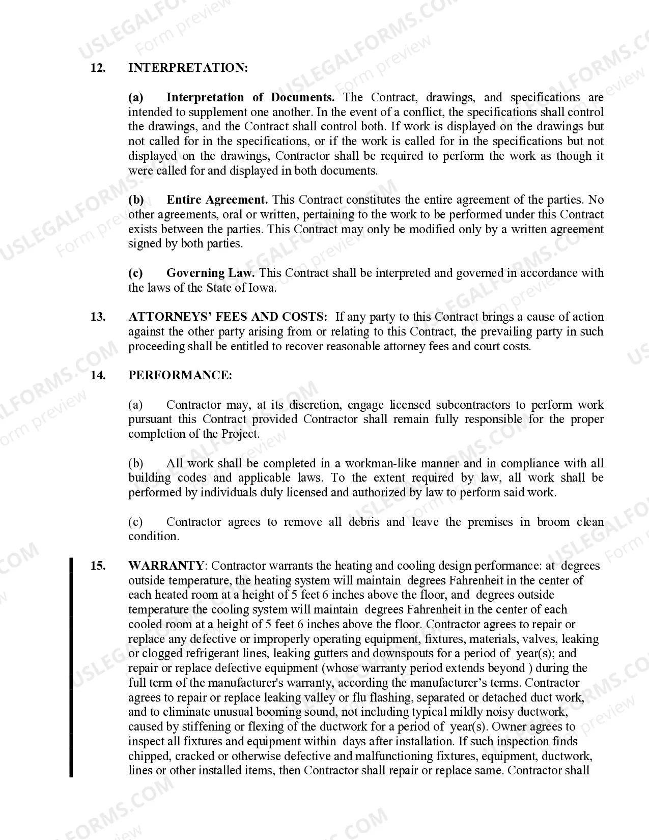 Preview HVAC Contract for Contractor