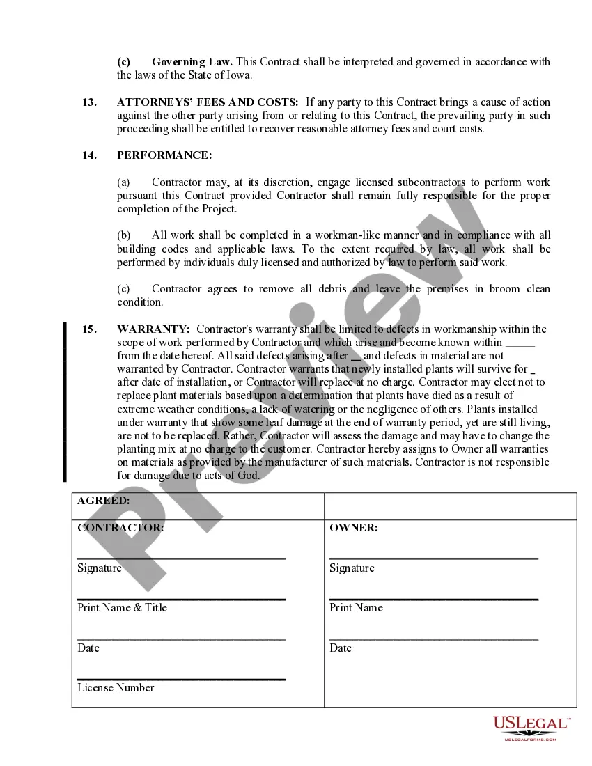 Preview Landscape Contract for Contractor