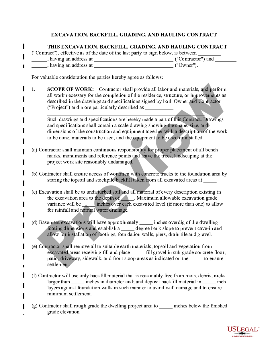 page 0 Excavator Contract for Contractor preview