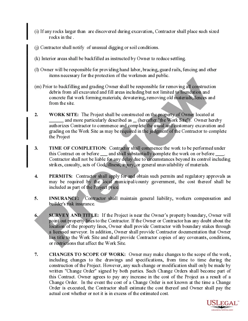 Preview Excavator Contract for Contractor