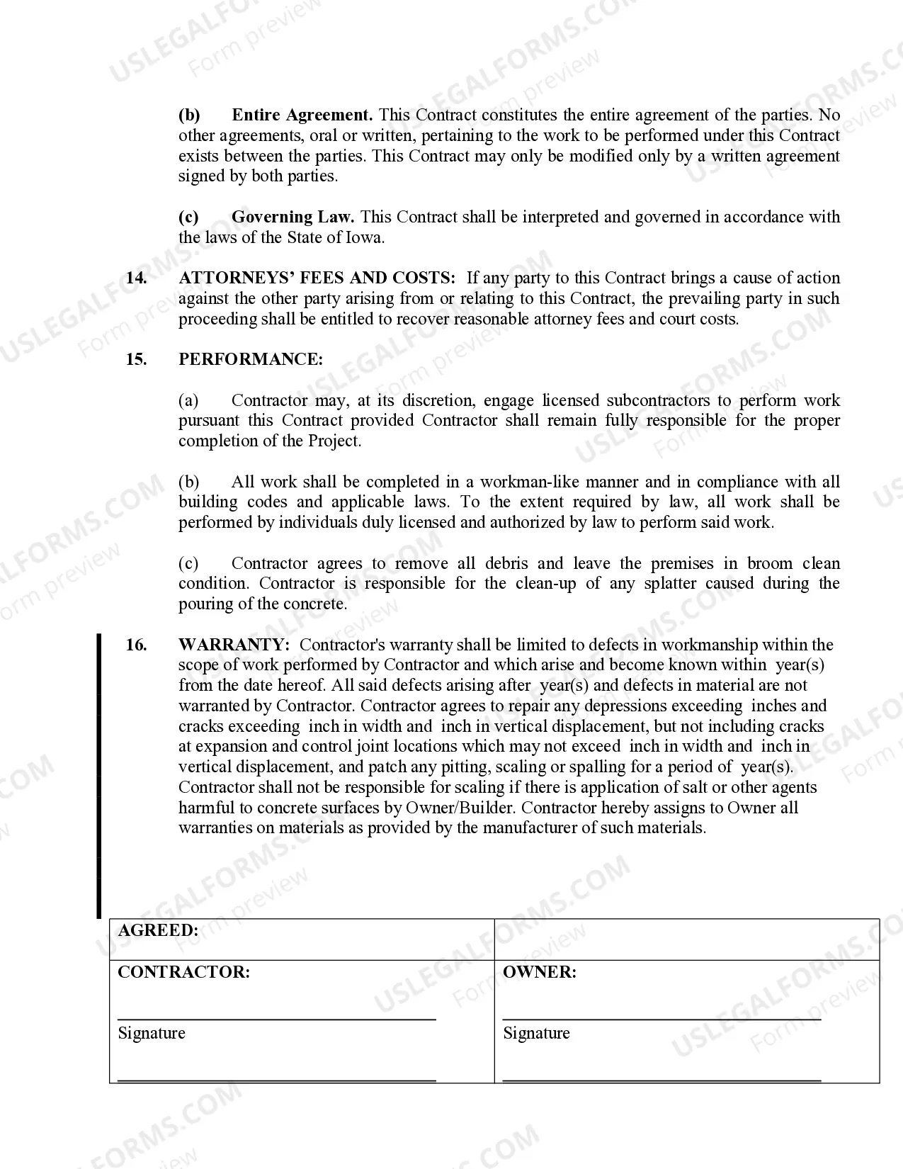 Preview Concrete Mason Contract for Contractor