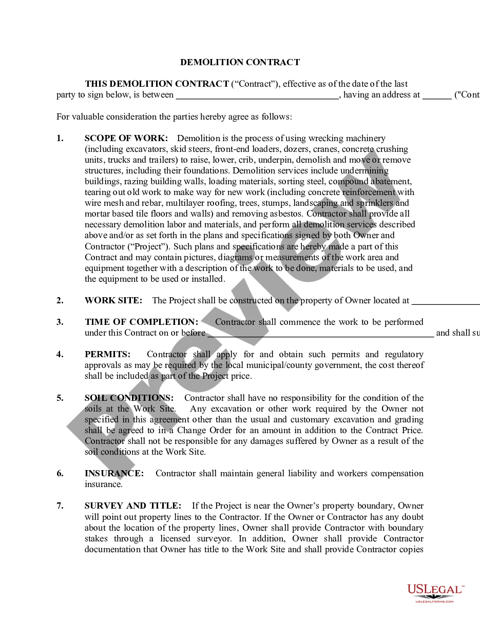 form Demolition Contract for Contractor preview