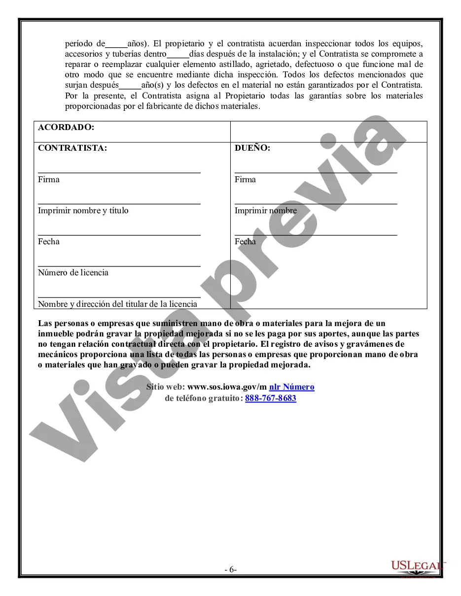 Preview Contrato de plomería para contratista