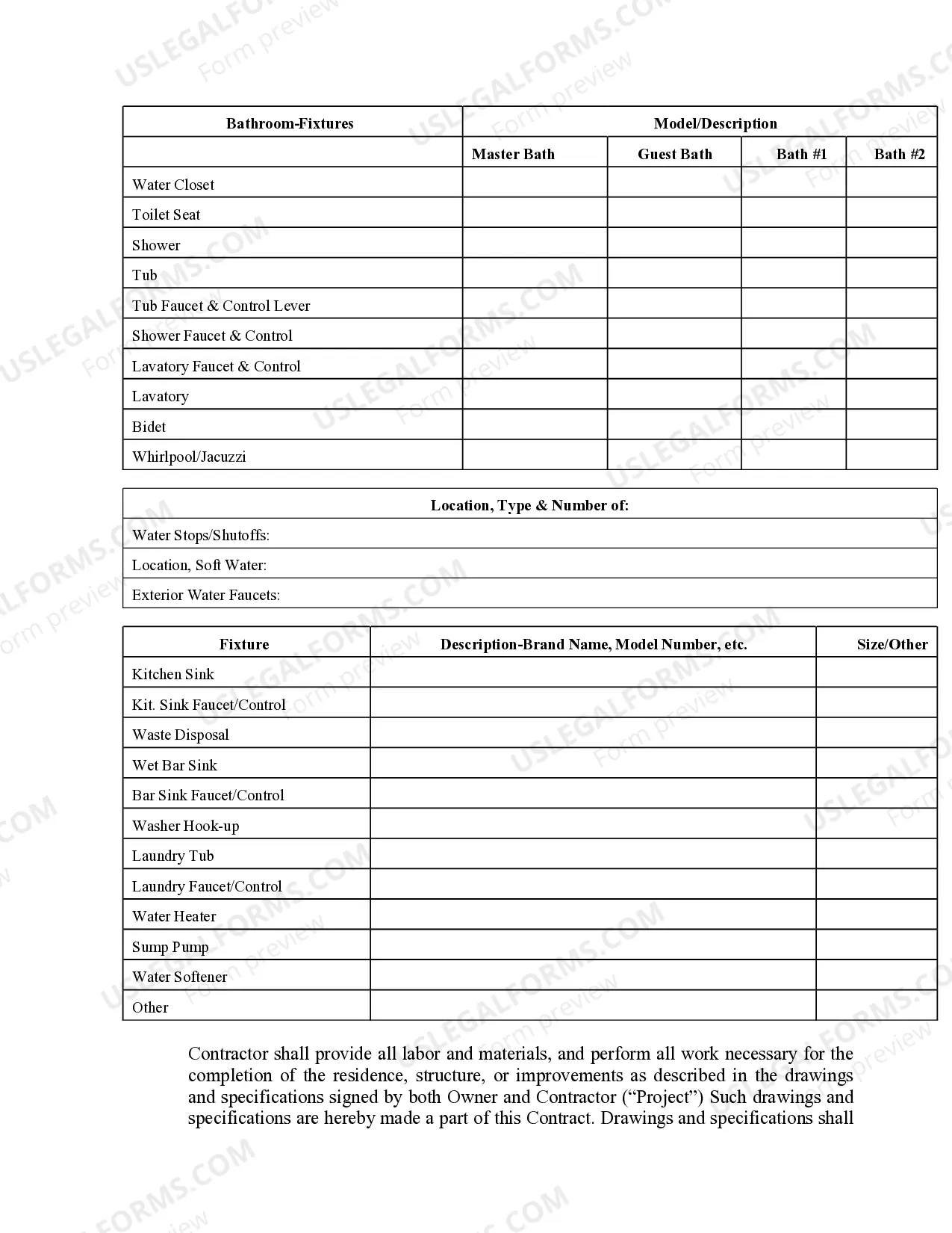 Preview Plumbing Contract for Contractor