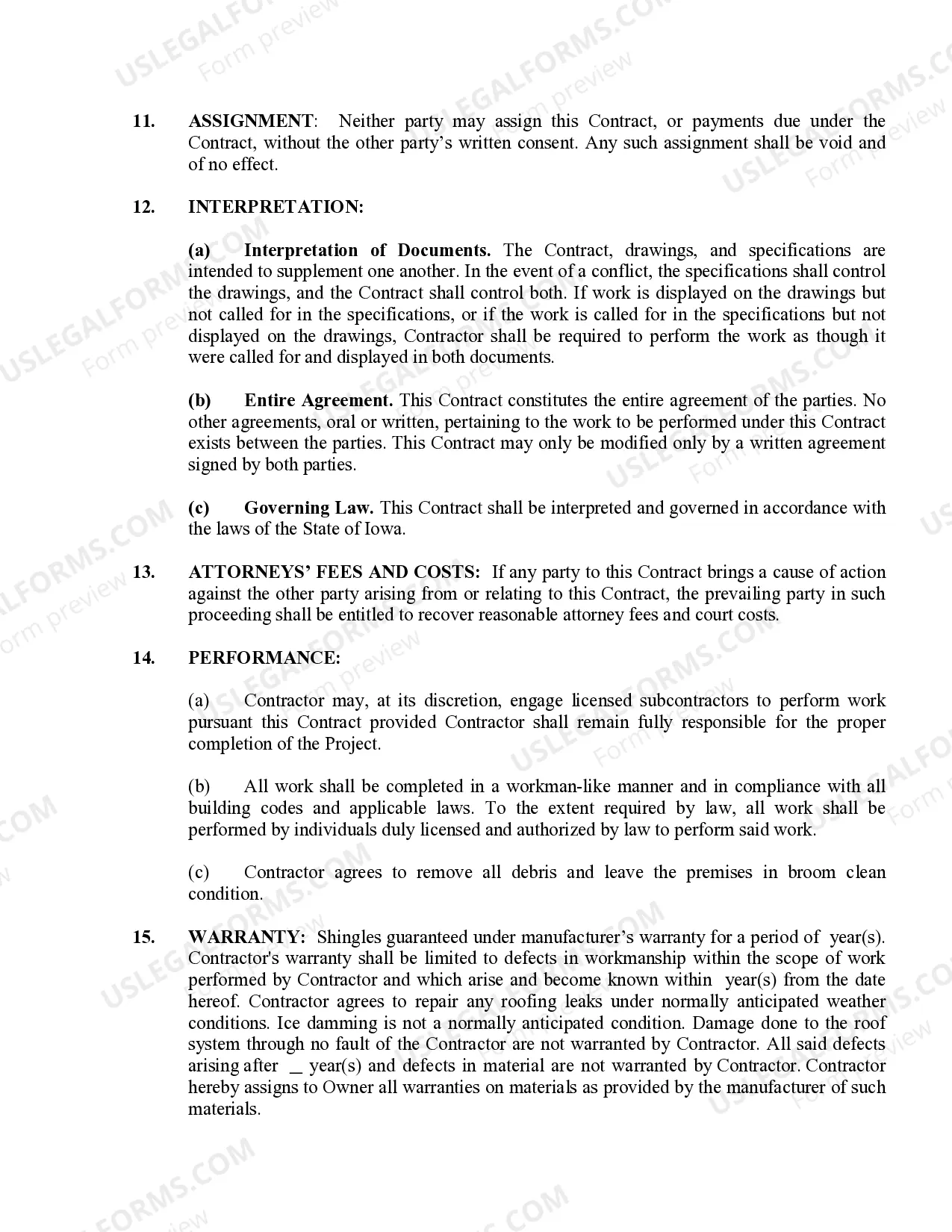 Preview Roofing Contract for Contractor