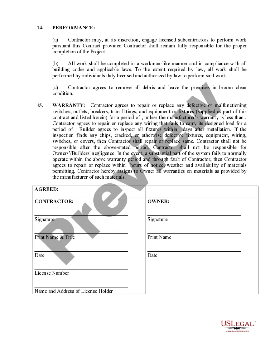 Preview Electrical Contract for Contractor