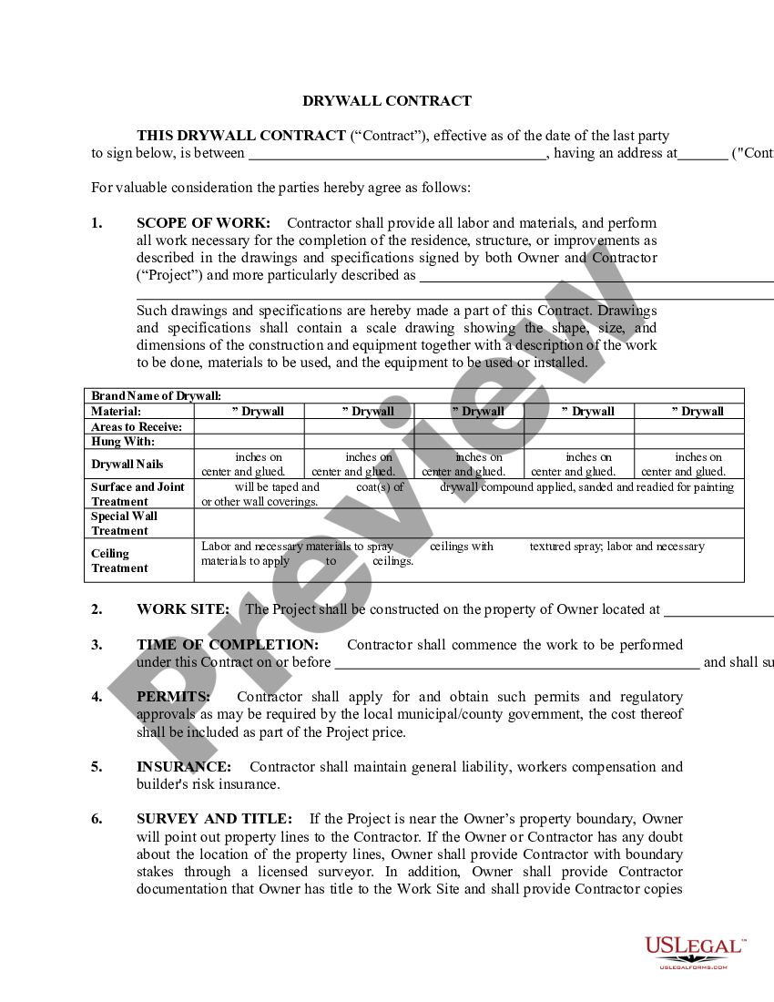 Iowa Sheetrock Drywall Contract for Contractor How To Bid Drywall