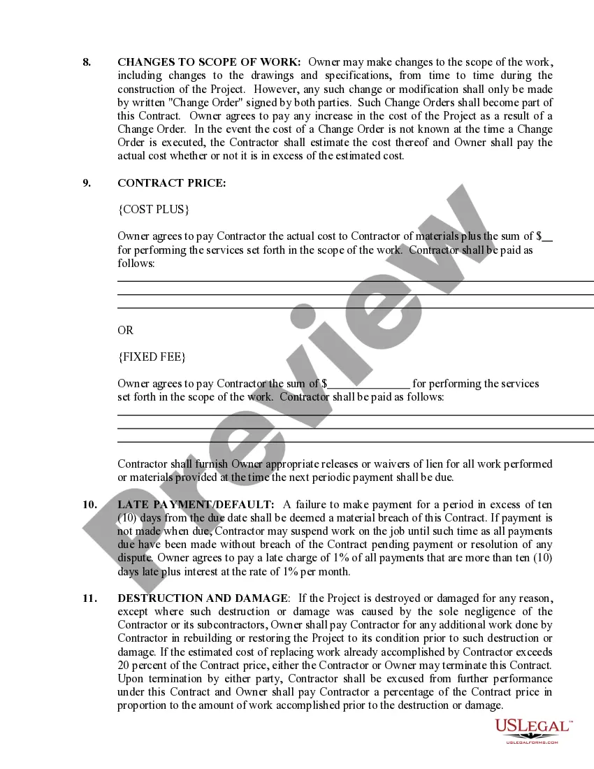 Preview Construction Contract Cost Plus or Fixed Fee
