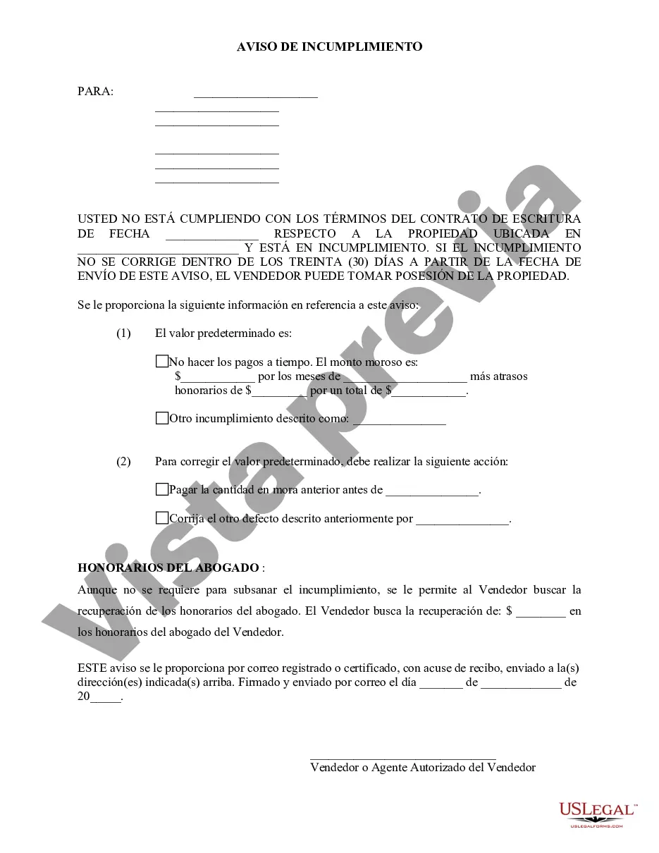 Preview Aviso general de incumplimiento de contrato de escritura