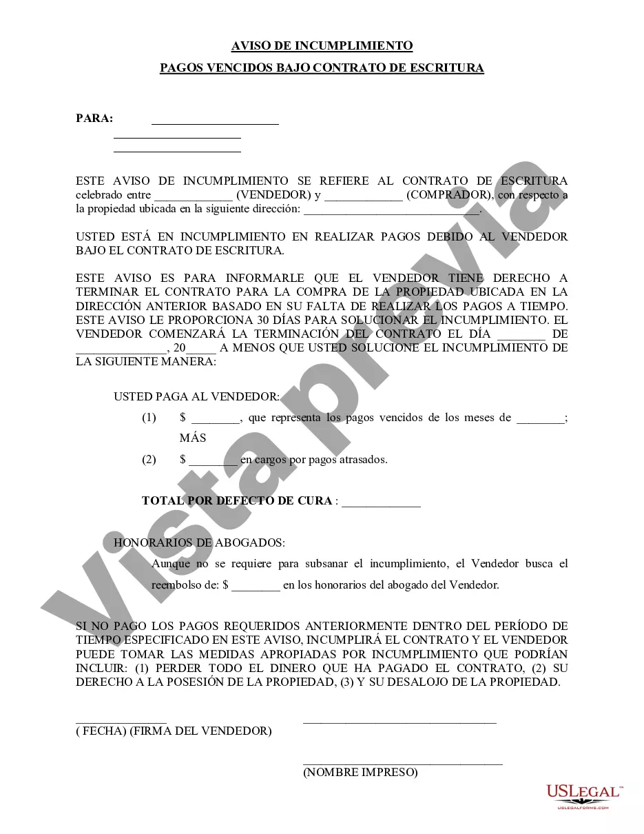 Preview Notificación de Incumplimiento de Pagos Atrasados en relación con el Contrato de Escritura