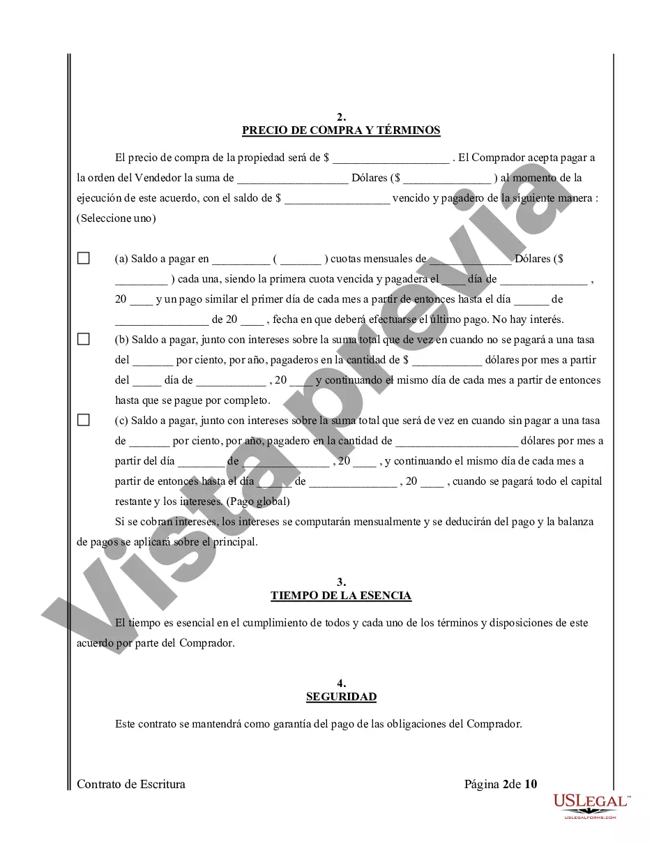 Preview Acuerdo o Contrato de Escritura de Venta y Compra de Bienes Raíces a/k/a Terreno o Contrato de Ejecución