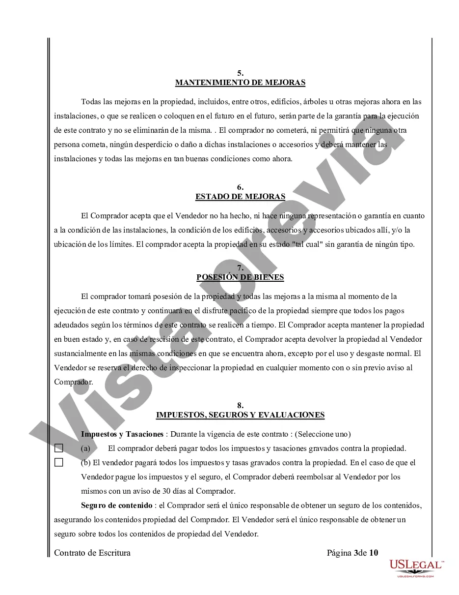 Preview Acuerdo o Contrato de Escritura de Venta y Compra de Bienes Raíces a/k/a Terreno o Contrato de Ejecución
