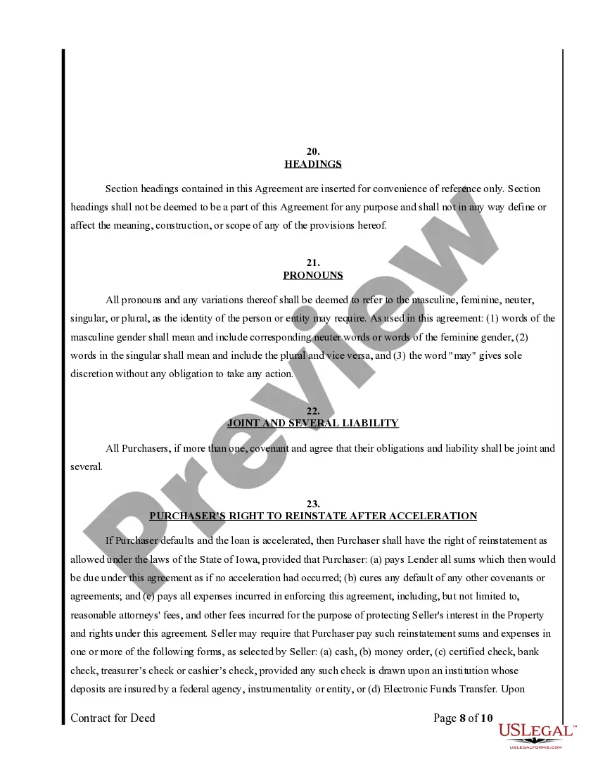 Preview Agreement or Contract for Deed for Sale and Purchase of Real Estate a/k/a Land or Executory Contract