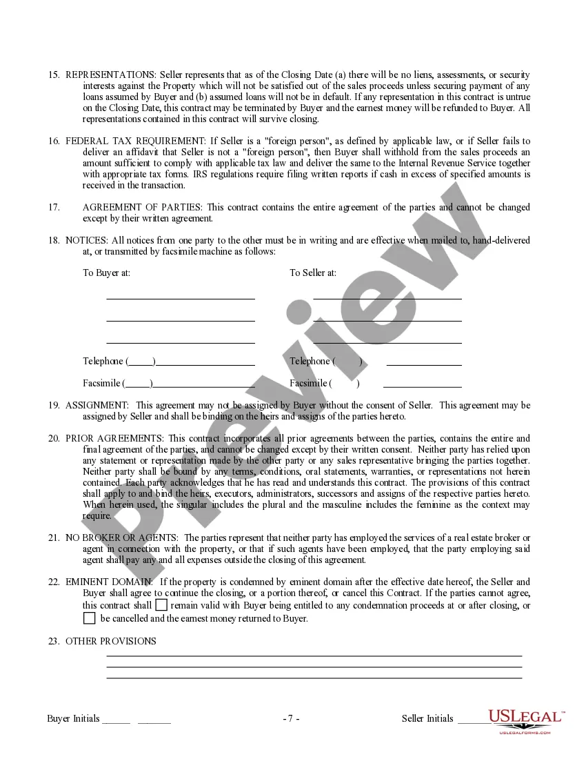 Preview Contract for Sale and Purchase of Real Estate with No Broker for Residential Home Sale Agreement