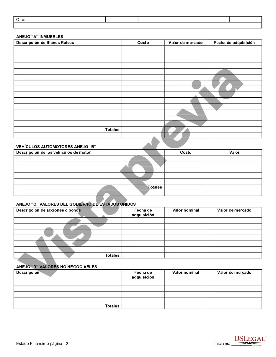 Preview Estados financieros solo en relación con el acuerdo prematrimonial prenupcial
