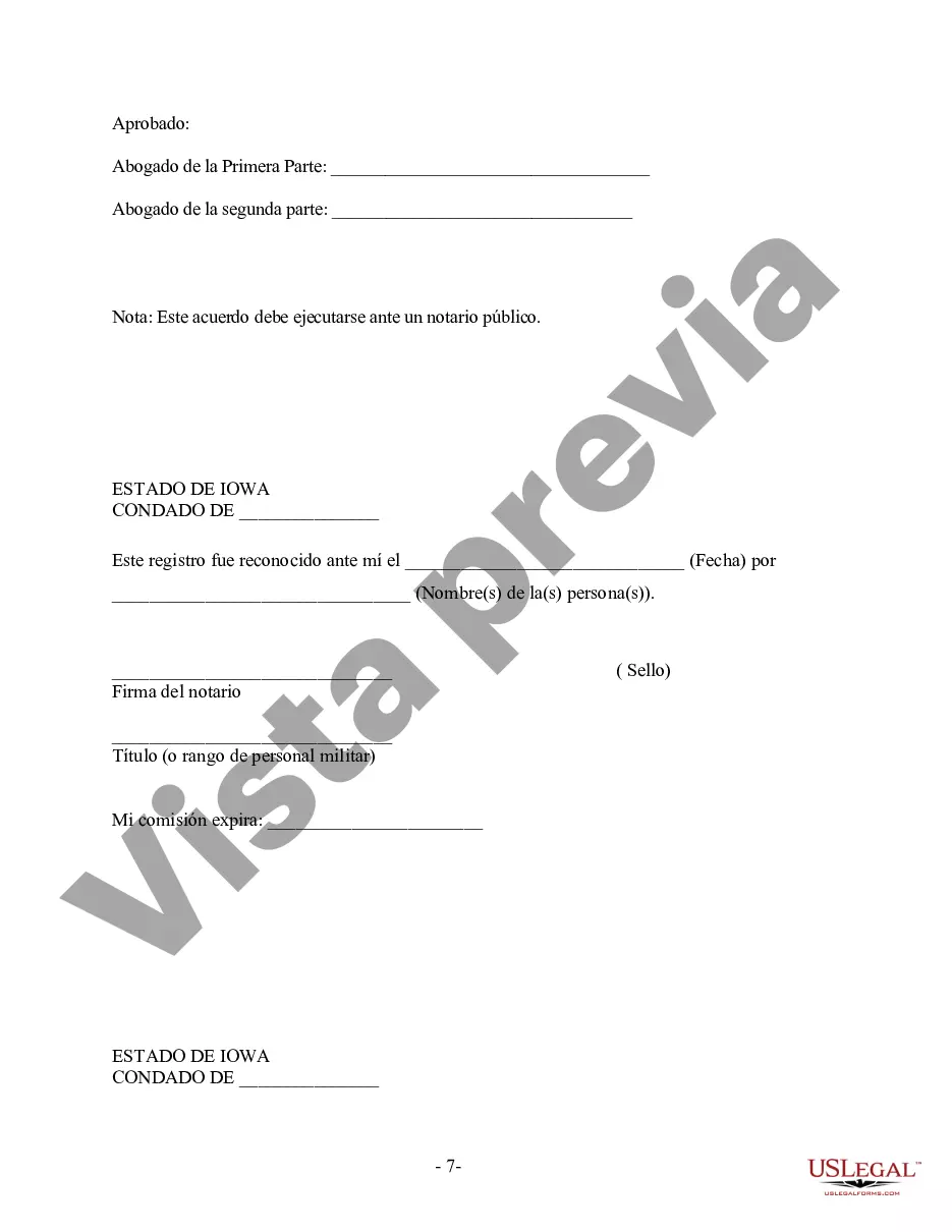 Preview Acuerdo Prematrimonial Prenupcial de Iowa - Ley Uniforme de Acuerdo Prematrimonial - con Estados Financieros