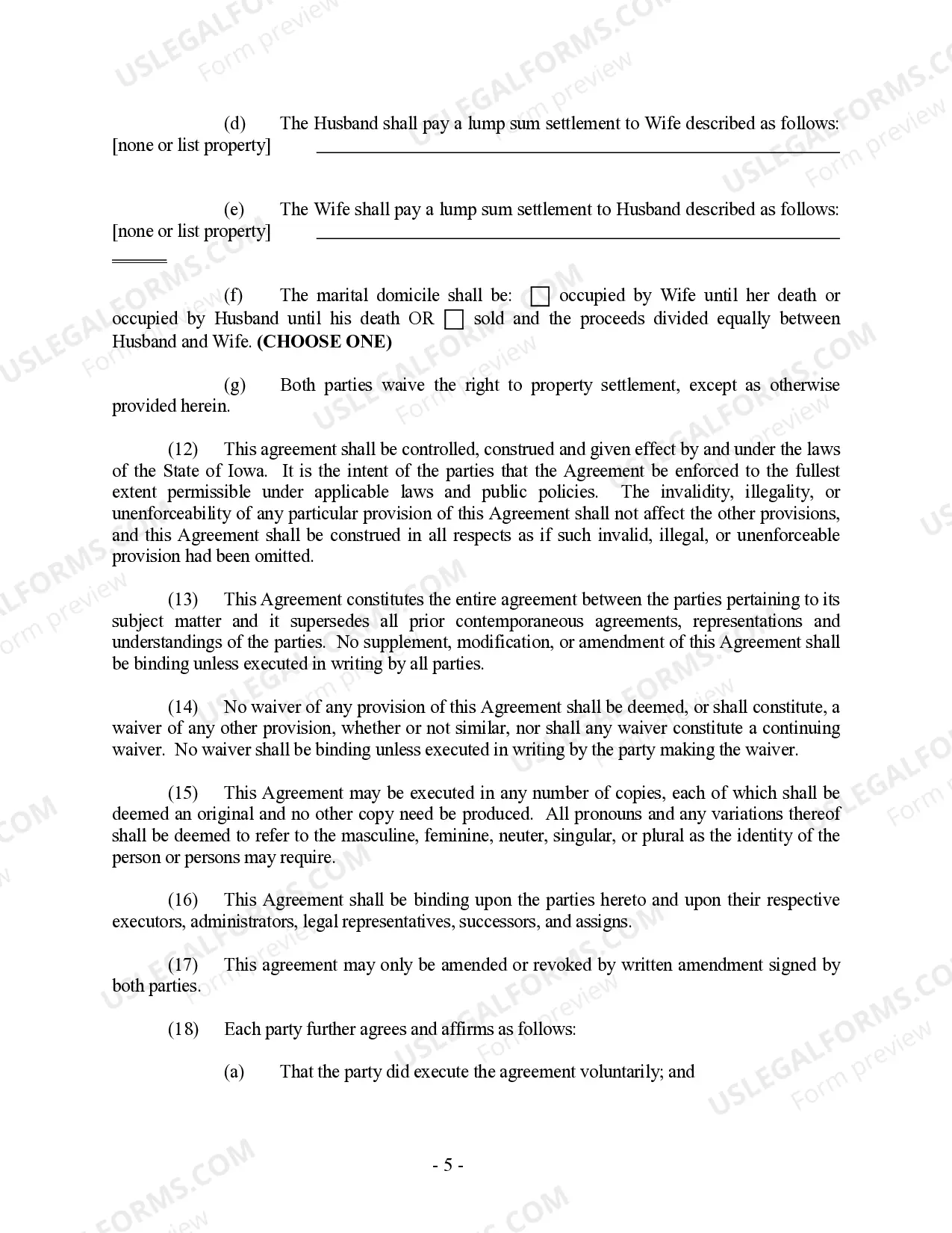 Preview Iowa Prenuptial Premarital Agreement - Uniform Premarital Agreement Act - with Financial Statements