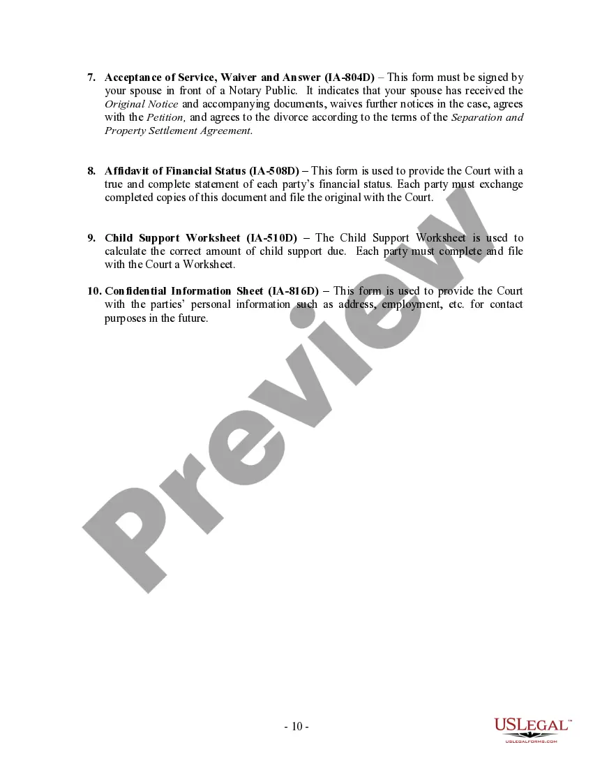 Preview Iowa No-Fault Agreed Uncontested Divorce Package for Dissolution of Marriage for people with Minor Children