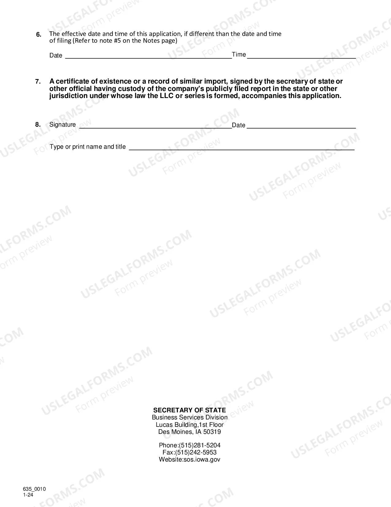 Preview Iowa Registration of Foreign Corporation