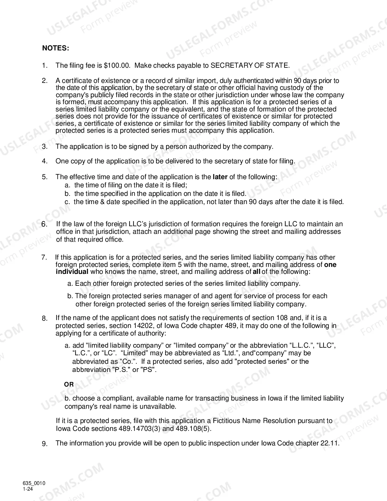 Preview Iowa Registration of Foreign Corporation