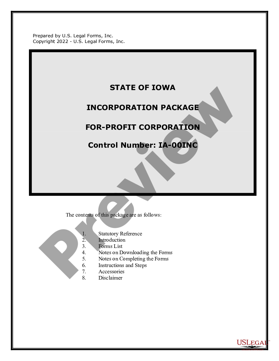 form Iowa Business Incorporation Package to Incorporate Corporation preview