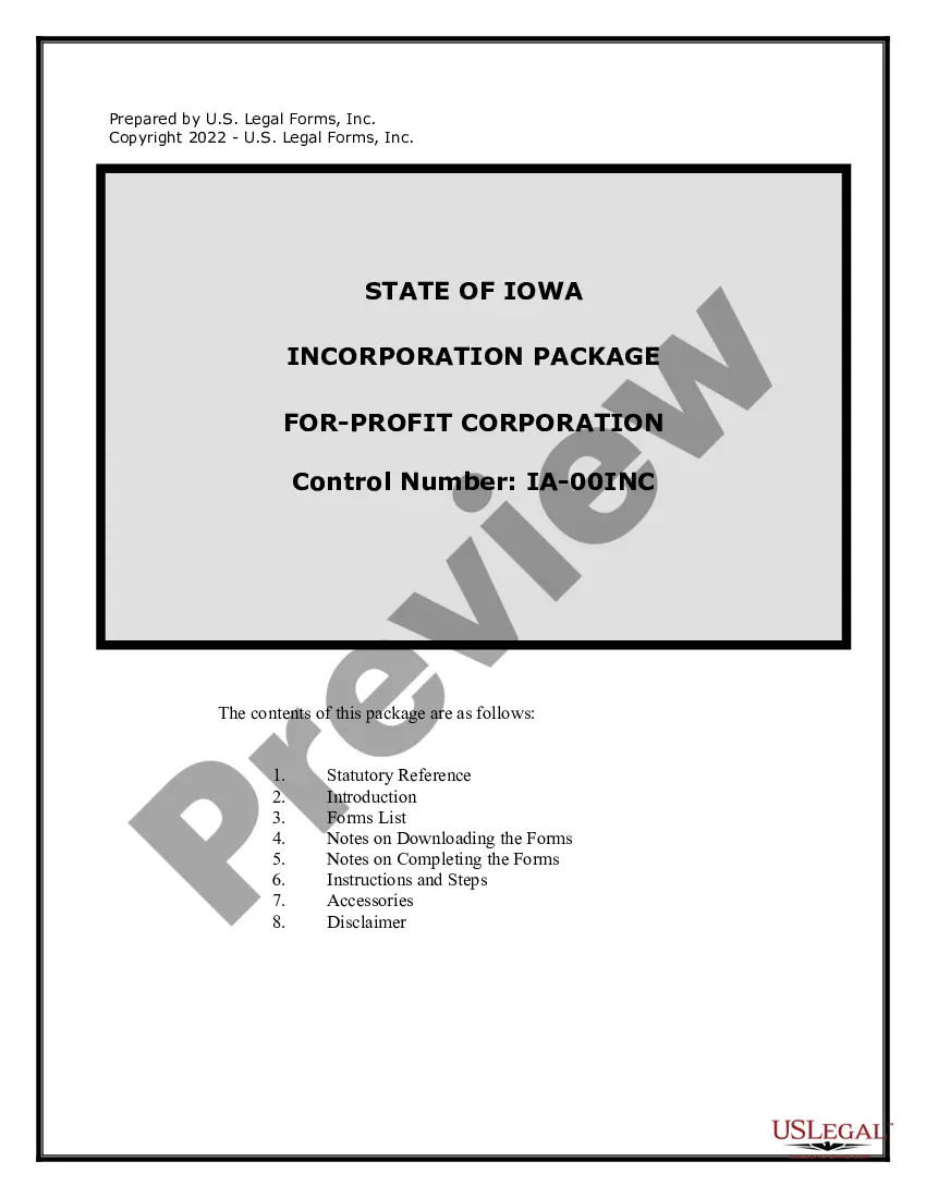 Iowa Business Incorporation Package To Incorporate Corporation Iowa Corporation Us Legal Forms 3500