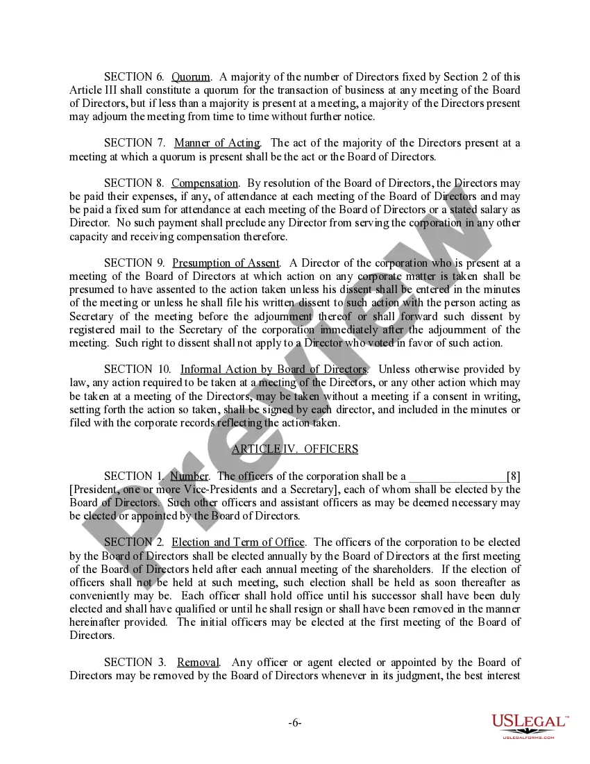 Preview Iowa Bylaws for Corporation