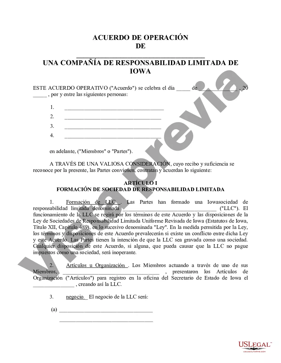 Preview Acuerdo Operativo de Sociedad de Responsabilidad Limitada LLC